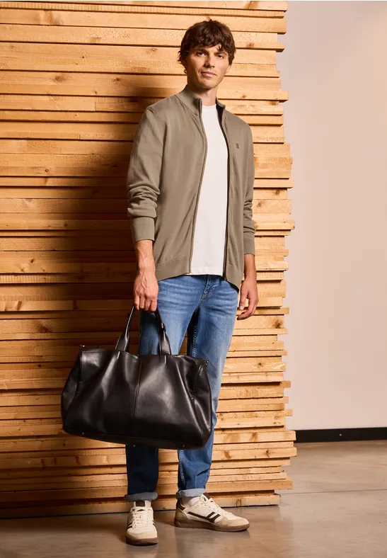 Basic kardigan z zamkiem błyskawicznym dull brown