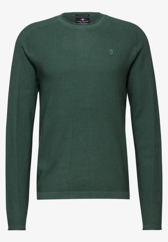 Grüner Strickpullover mit Rundhalsausschnitt und langem Arm.