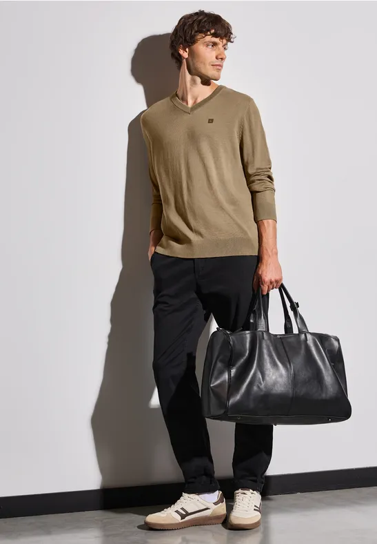 Basic V-Neck Strickpullover dull brown