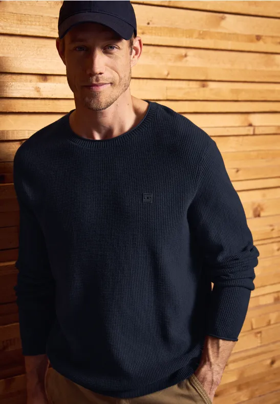 Sweter strukturalny z okrągłym dekoltem night blue