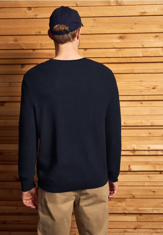 Sweter strukturalny z okrągłym dekoltem night blue