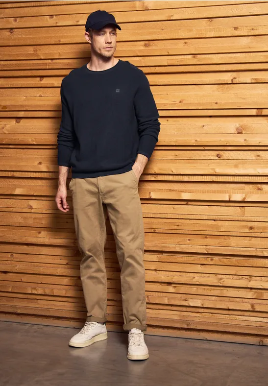 Sweter strukturalny z okrągłym dekoltem night blue