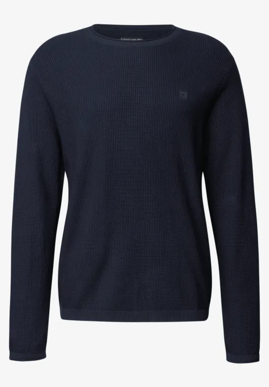 Sweter strukturalny z okrągłym dekoltem night blue