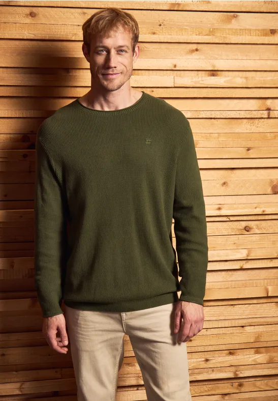 Sweter strukturalny z okrągłym dekoltem vintage green