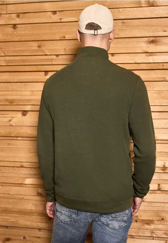 Strukturpullover mit Troyer vintage green