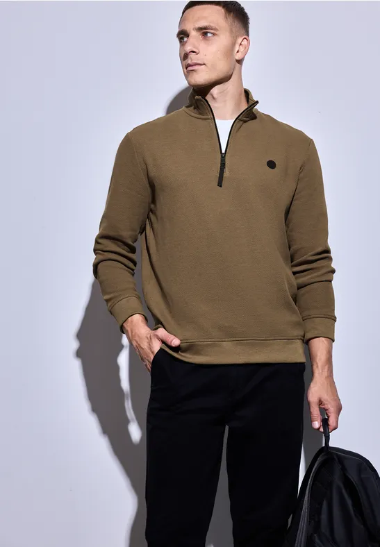 Strukturpullover mit Troyer ash brown