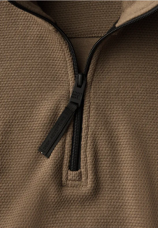 Strukturpullover mit Troyer ash brown