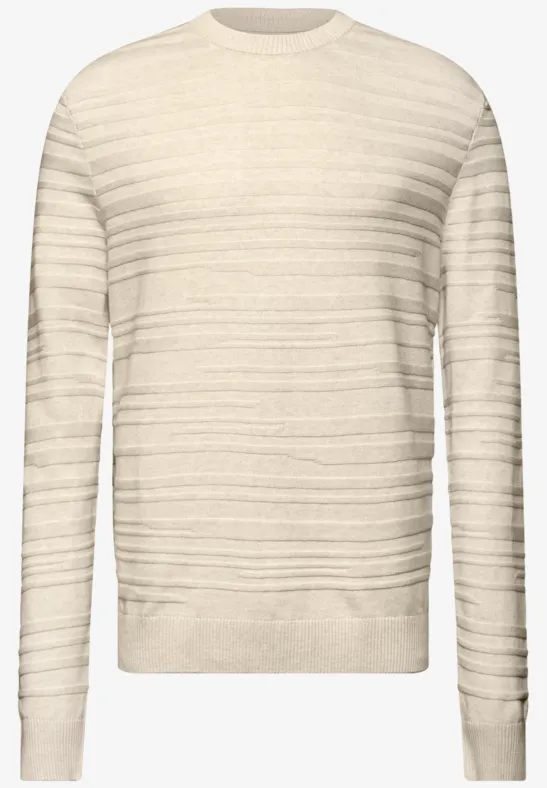 Trui met gestructureerde streep tender beige melange