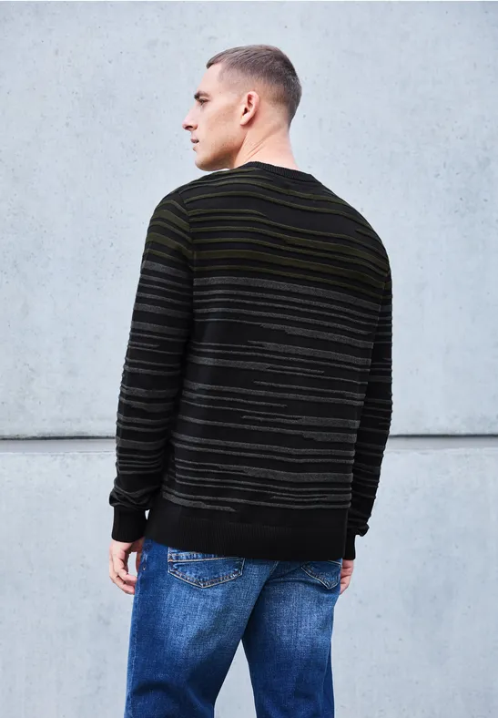 Strukturstreifen Pullover dark olive green