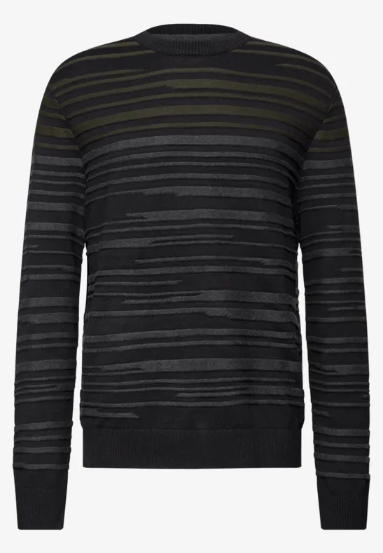 Strukturstreifen Pullover dark olive green