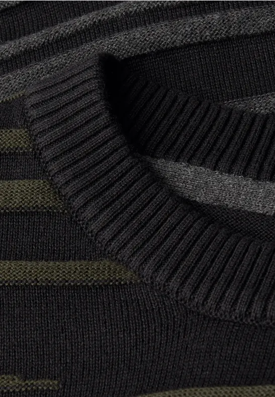 Strukturstreifen Pullover dark olive green