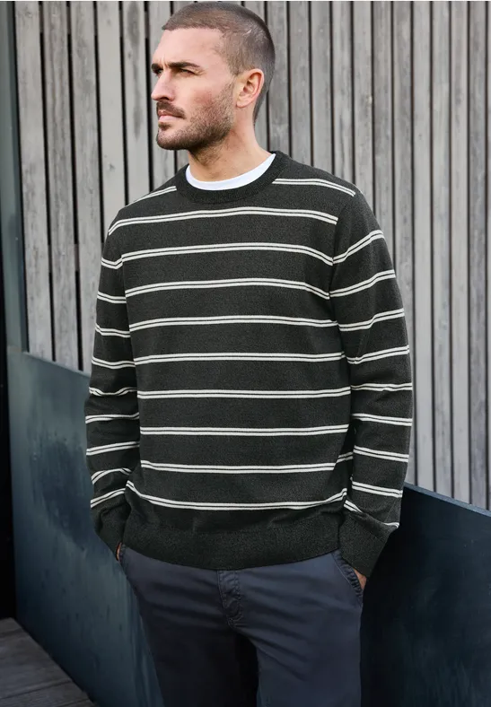Sweter Basic w paski anthra grey melange