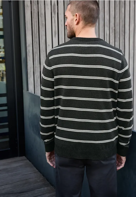 Sweter Basic w paski anthra grey melange