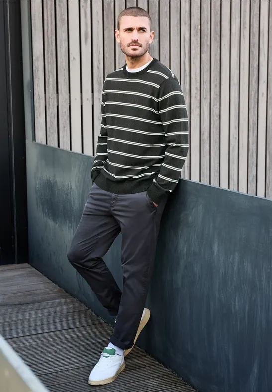 Sweter Basic w paski anthra grey melange