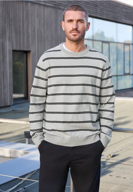 Gestreifter Basic Pullover bright white