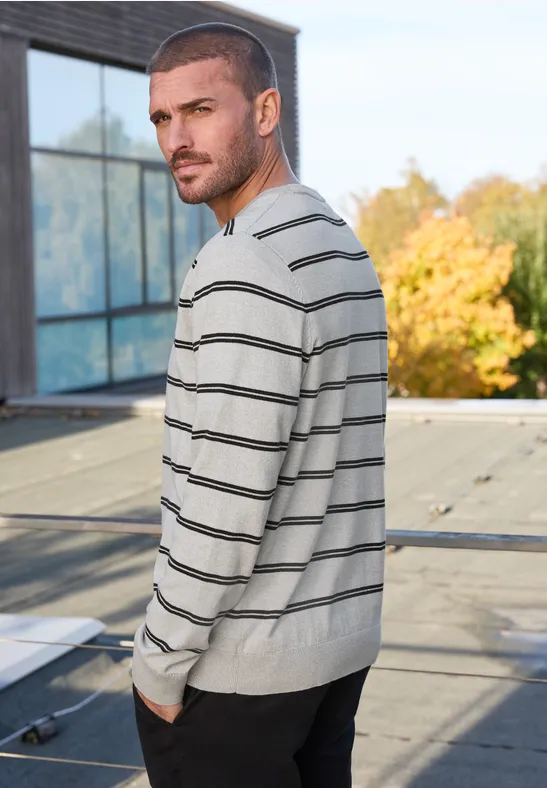 Gestreifter Basic Pullover bright white