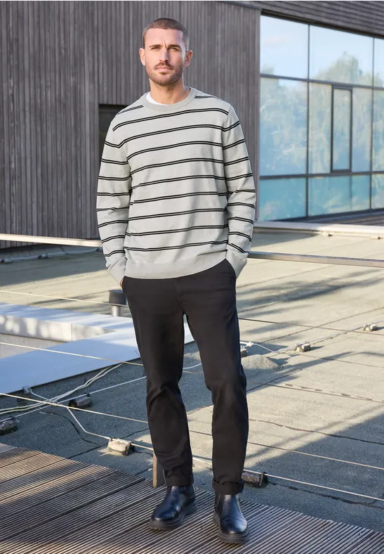 Gestreifter Basic Pullover bright white