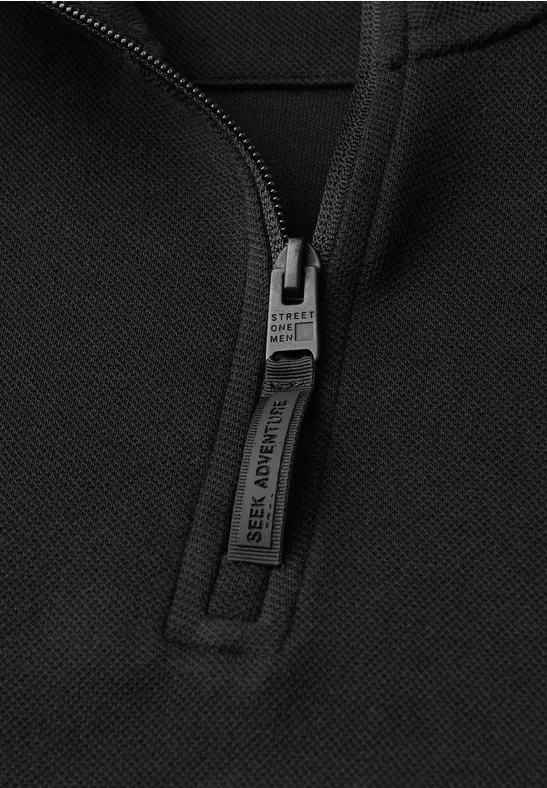 Piqué Troyer Sweatshirt Black