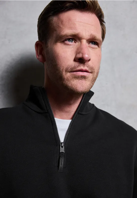 Piqué Troyer Sweatshirt Black