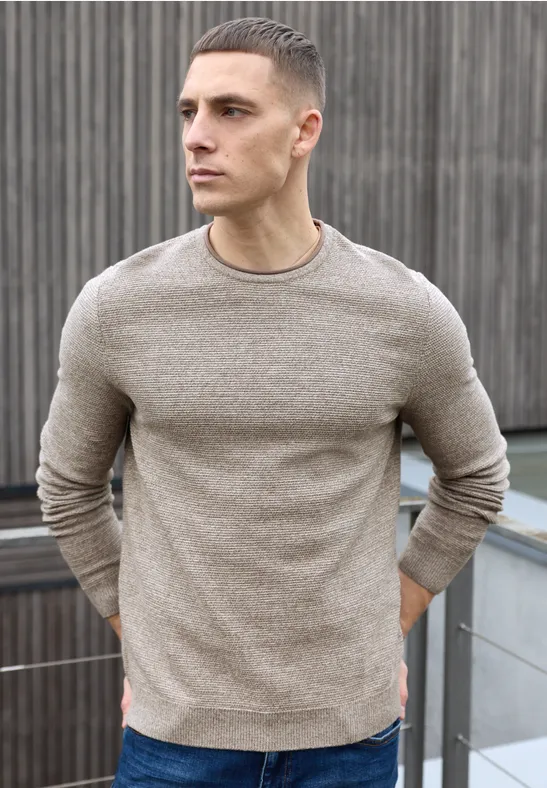 Crewneck Strukturpullover granite beige