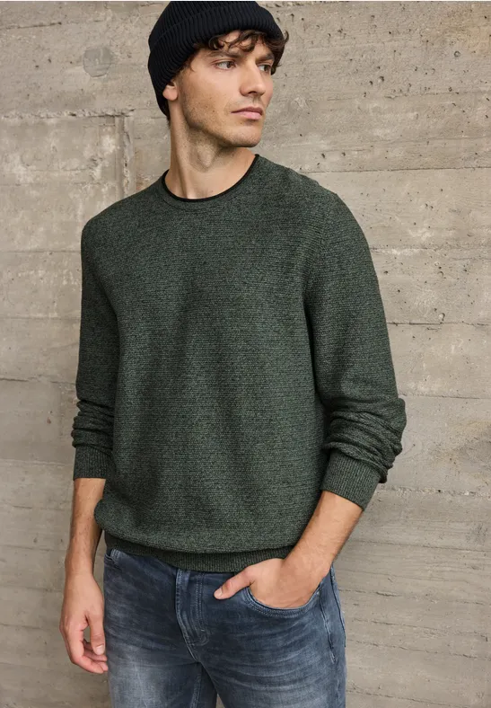 Crewneck Strukturpullover timeless green