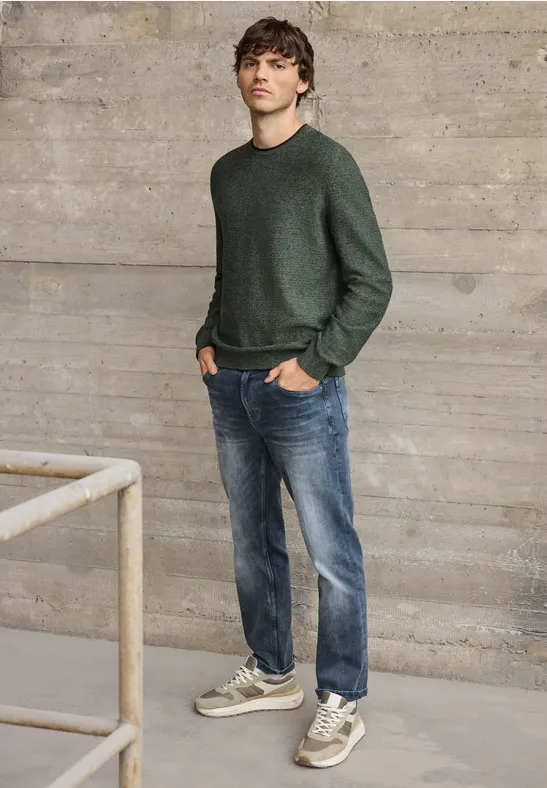Crewneck Strukturpullover timeless green