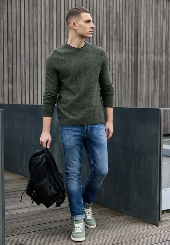 Crewneck Strukturpullover timeless green