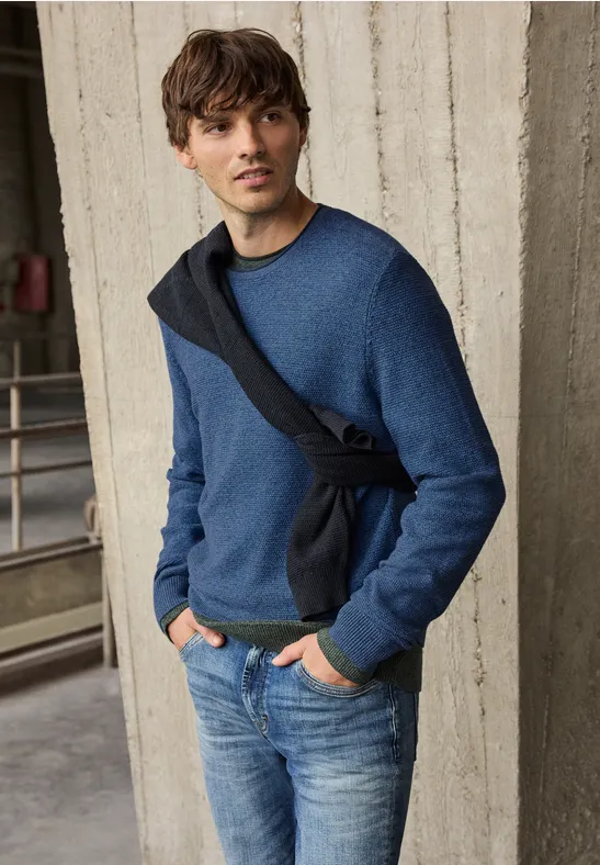 Crewneck Strukturpullover authentic blue
