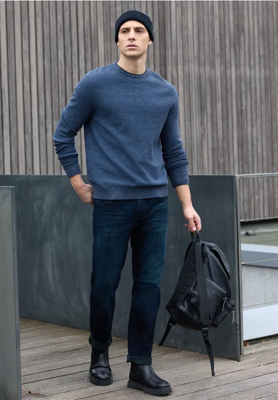 Crewneck Strukturpullover authentic blue