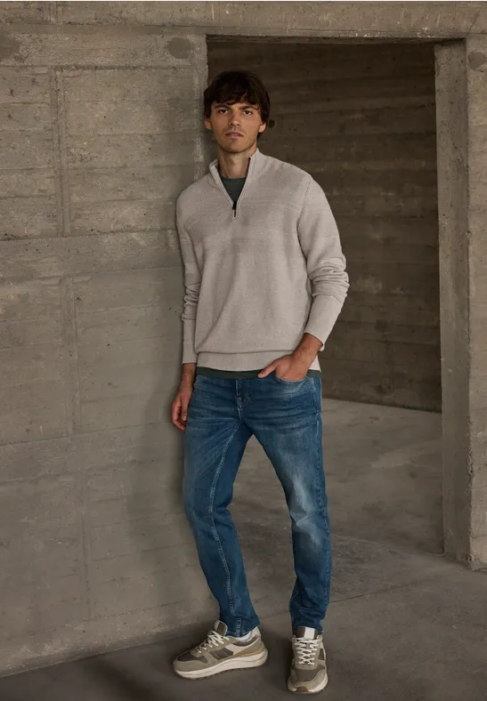 Pull à rayures structurées granite beige