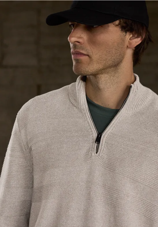 Pull à rayures structurées granite beige