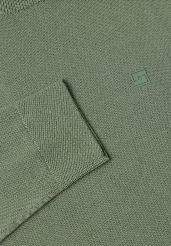 Olivgrünes Sweatshirt mit geripptem Bündchen und kleinem Quadrat-Logo