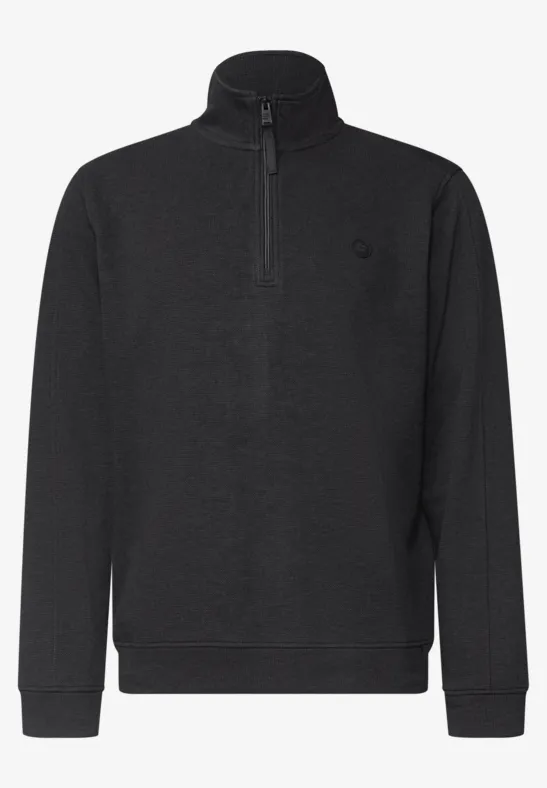 Schwarzer Fleecepullover mit halblangem Reißverschluss und Stehkragen