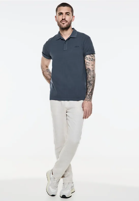 Gewassen polo marine blue