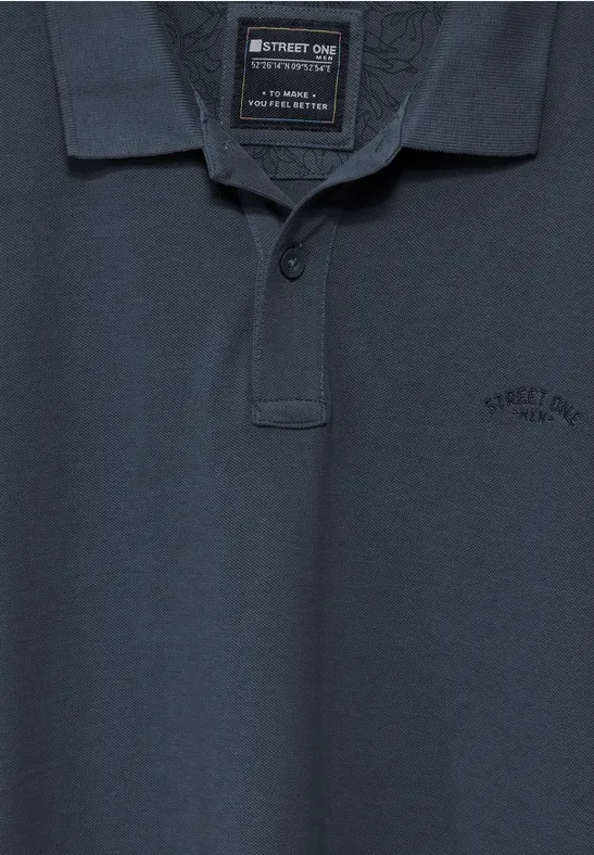 Gewassen polo marine blue