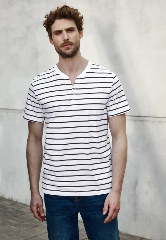 Gestreept henley shirt bright white