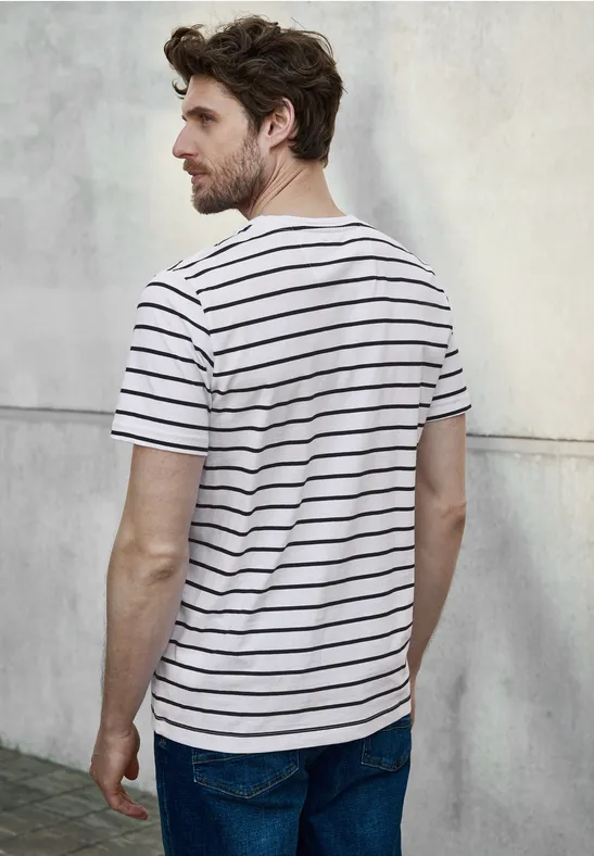 Gestreept henley shirt bright white