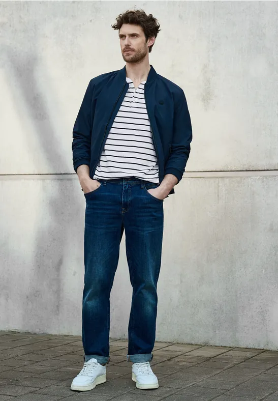 Gestreept henley shirt bright white