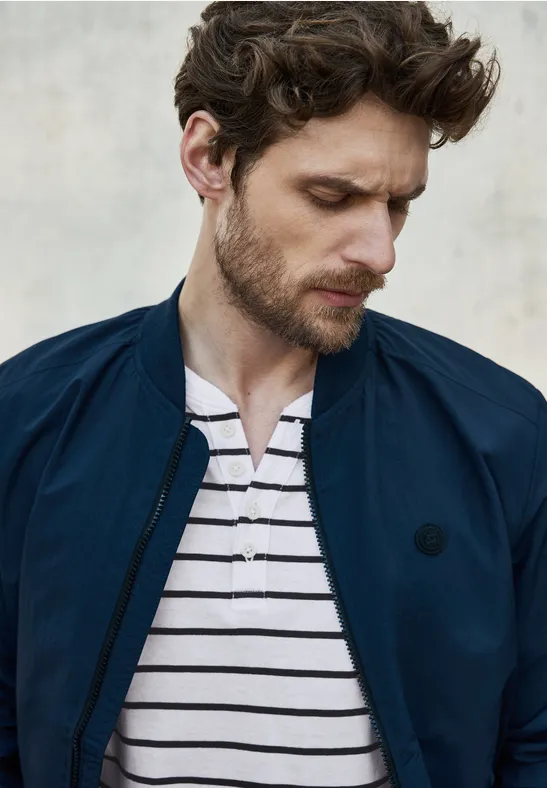 Gestreept henley shirt bright white