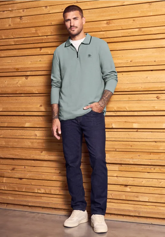 Ottoman Poloshirt mit Zipper silver green