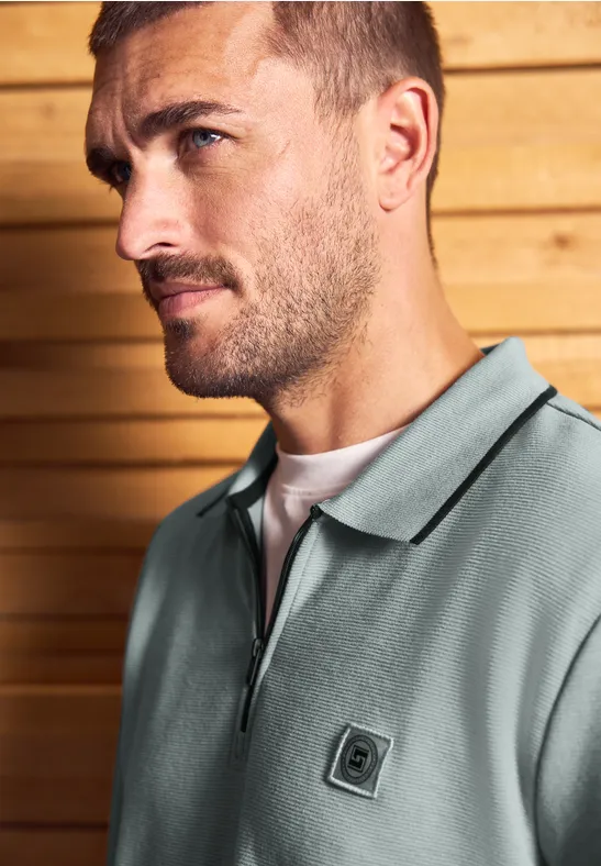 Ottoman Poloshirt mit Zipper silver green