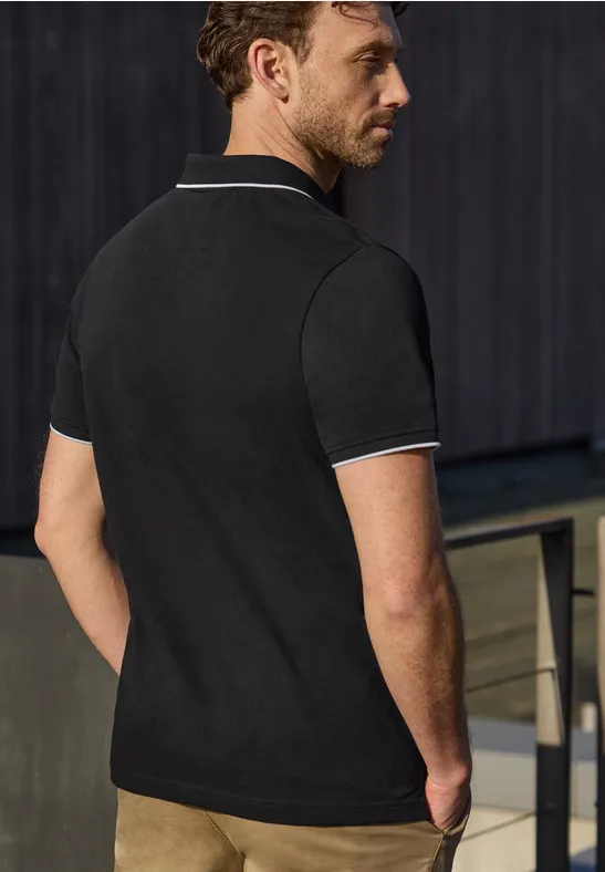 Basic Piqué Poloshirt mit Kontrastdetail Black
