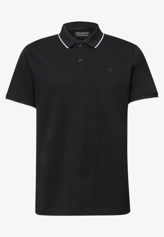 Basic Piqué Poloshirt mit Kontrastdetail Black