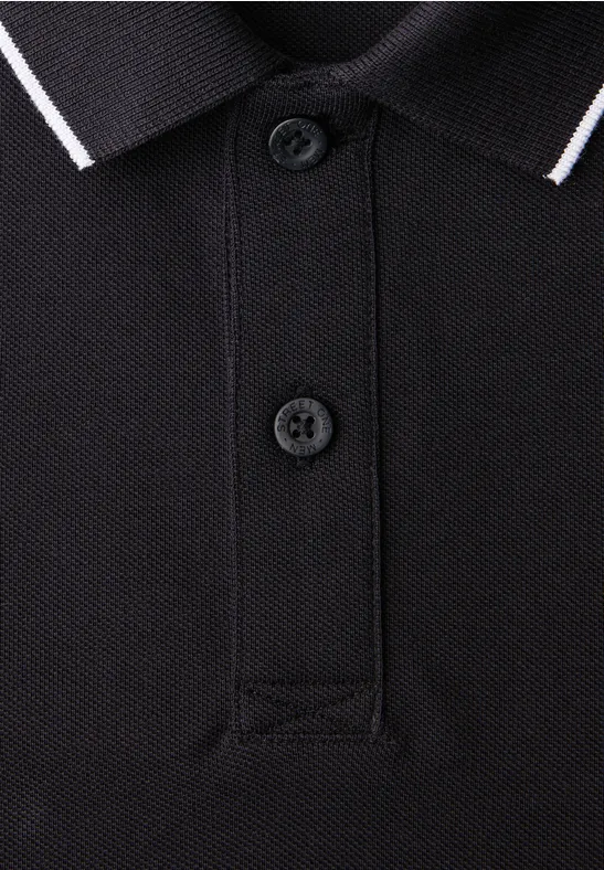 Basic Piqué Poloshirt mit Kontrastdetail Black