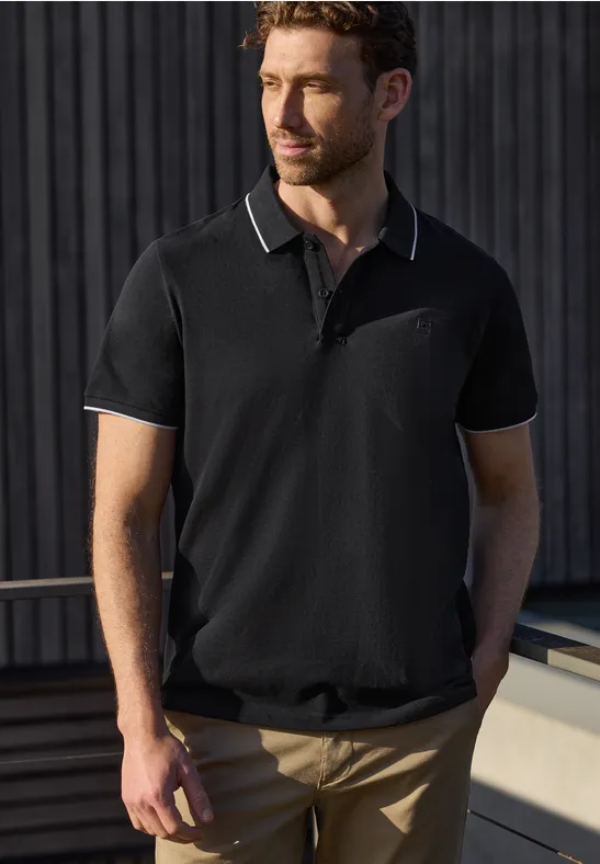 Basic Piqué Poloshirt mit Kontrastdetail Black