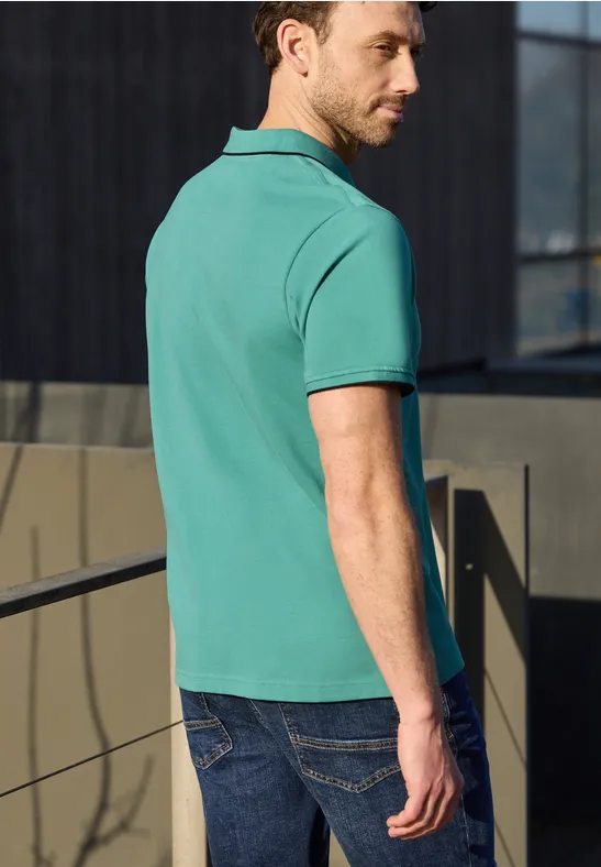 Basic Piqué Poloshirt mit Kontrastdetail caribbean green
