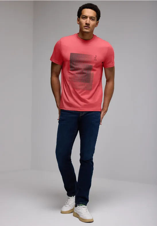 T-shirt met streepprint bleached red