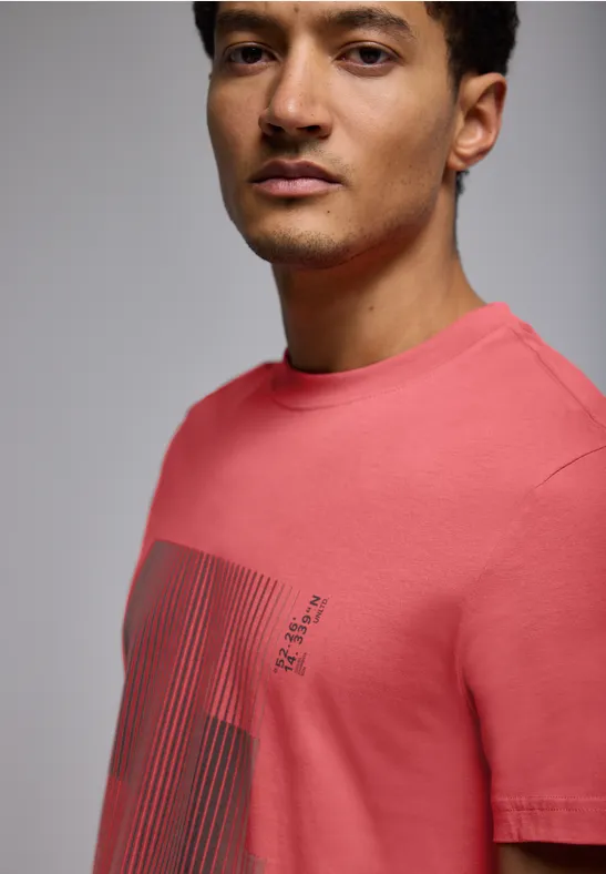 T-shirt met streepprint bleached red