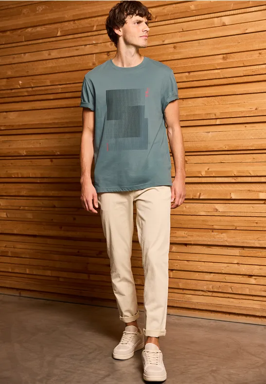 T-Shirt mit Streifen-Print silver green