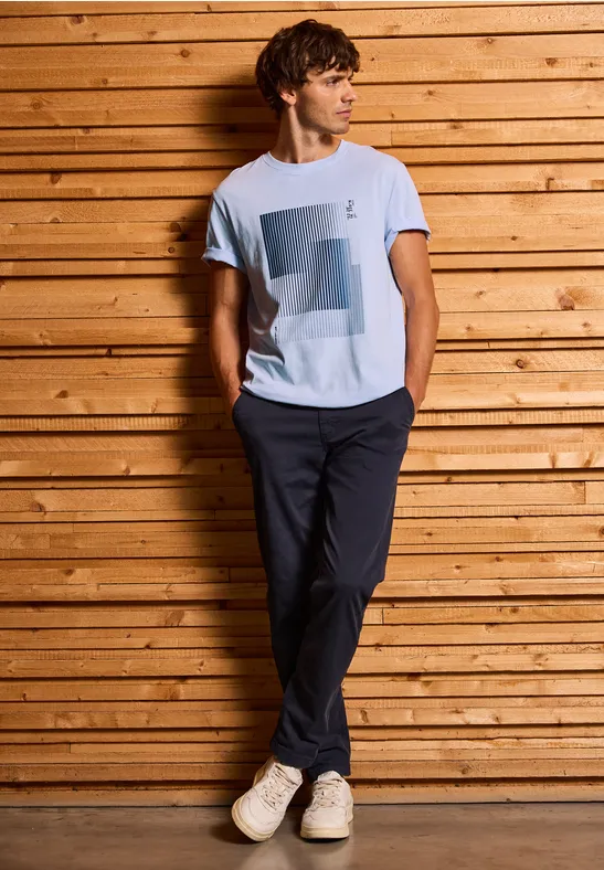 T-Shirt mit Streifen-Print soft blue